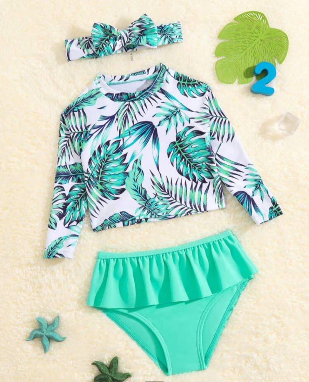 Green Floral Print Tankini with Headband