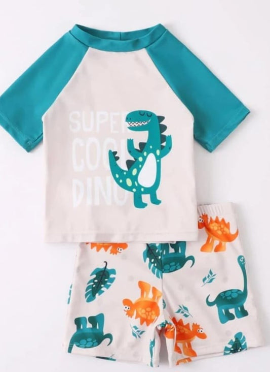 White and blue dino two piece