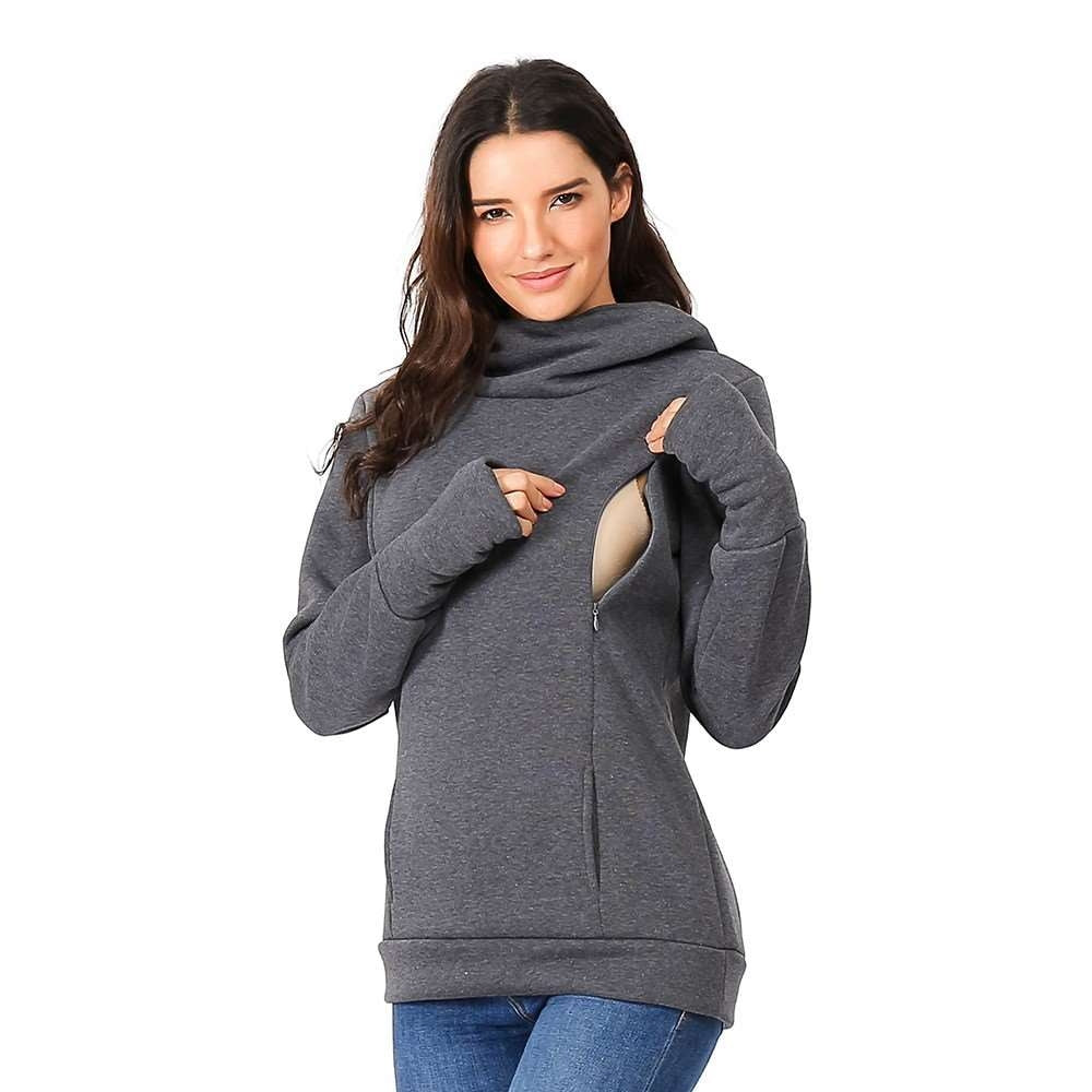 Thick Vertical Zipper Breastfeeding Hoodie