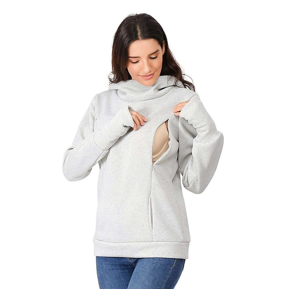 Thick Vertical Zipper Breastfeeding Hoodie