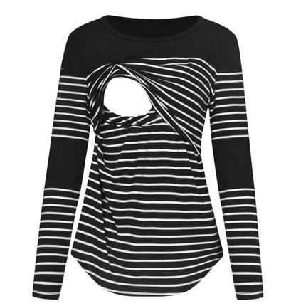 Sectioned Long Striped Breastfeeding Shirts