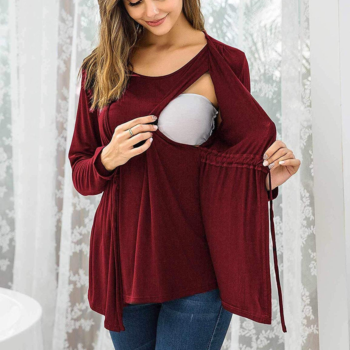 Middle Tied Long Sleeved Breastfeeding Shirts