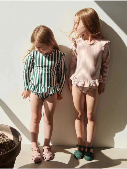 green striped swimsuit