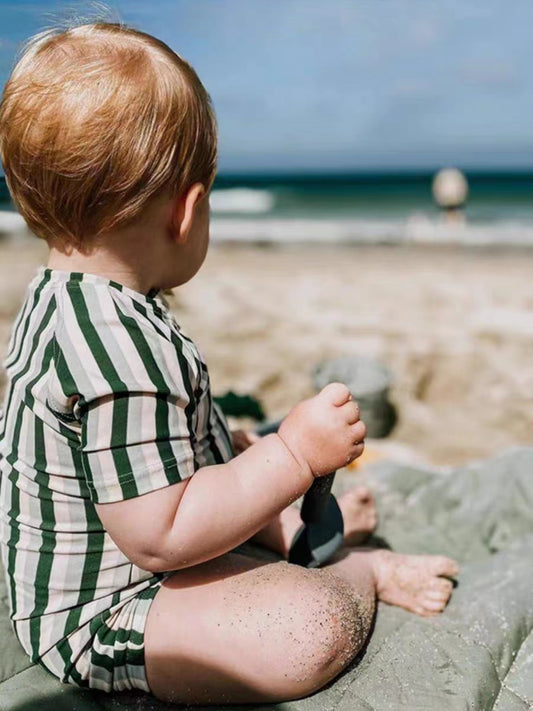 Unisex Green Striped Swimsuit for Children