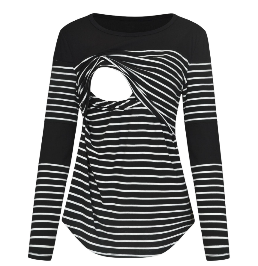 Sectioned Long Striped Breastfeeding Shirts