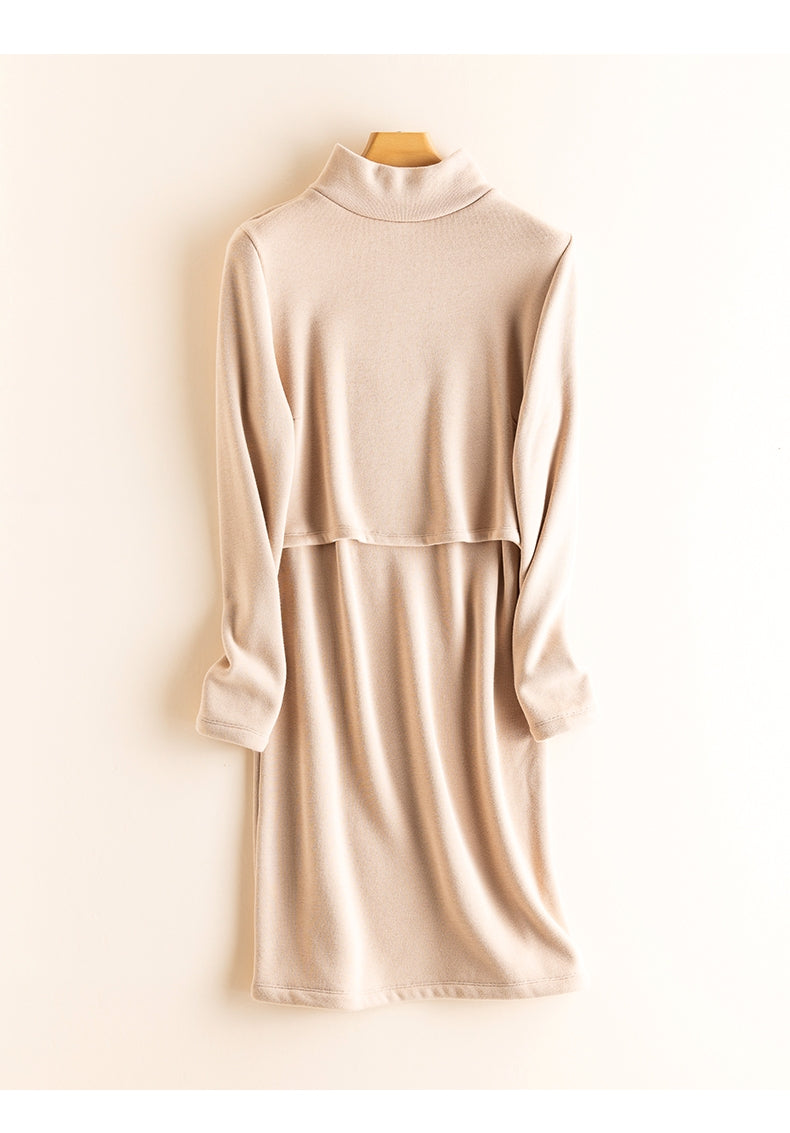 High Neck Long Sleeved Breastfeeding and Maternity Dress