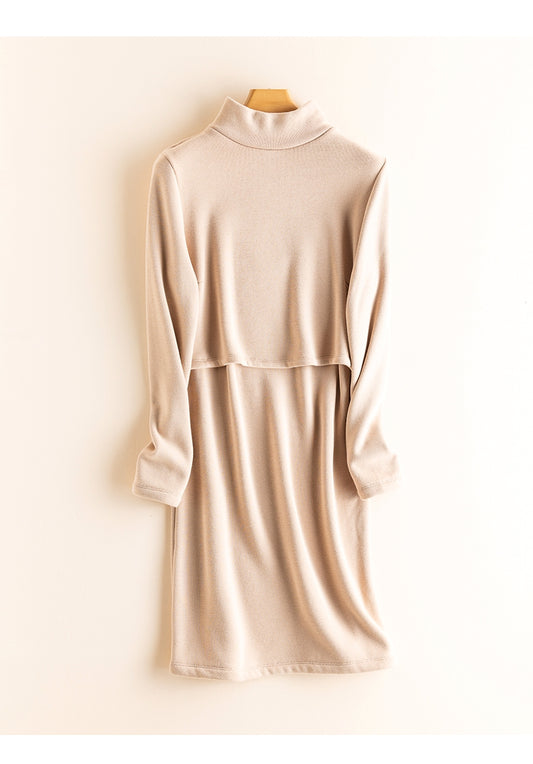 High Neck Long Sleeved Breastfeeding and Maternity Dress