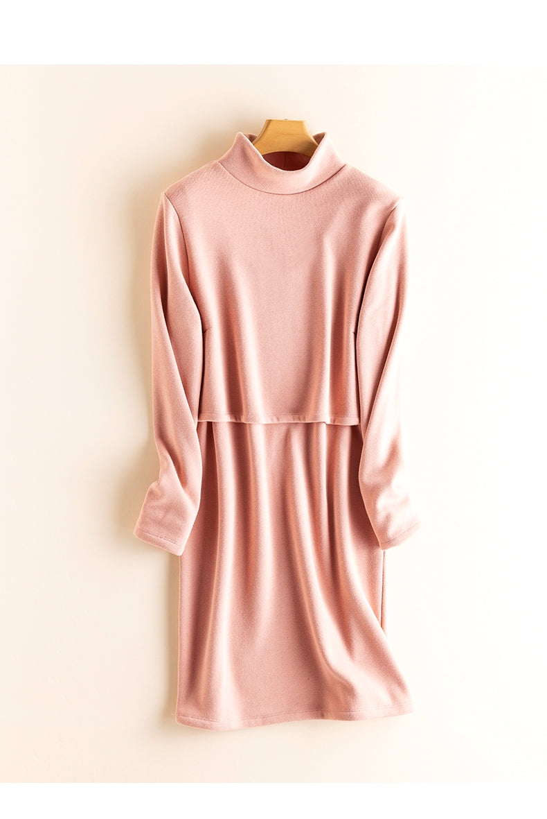 High Neck Long Sleeved Breastfeeding and Maternity Dress