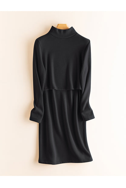 High Neck Long Sleeved Breastfeeding and Maternity Dress